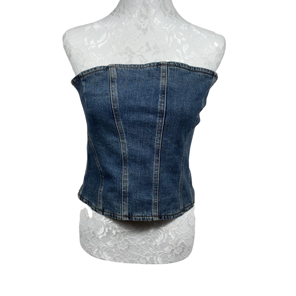BLUE DAZE Blue Strapless Fitted Denim Jean Corset Tube Bustier Top Womens 38